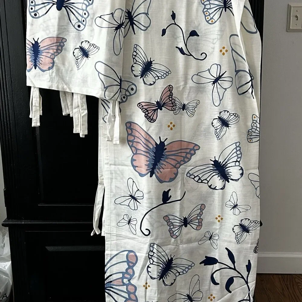IKEA Sanglarka Curtains Set of 2 Panels w/Tie Backs Butterfly Print 47